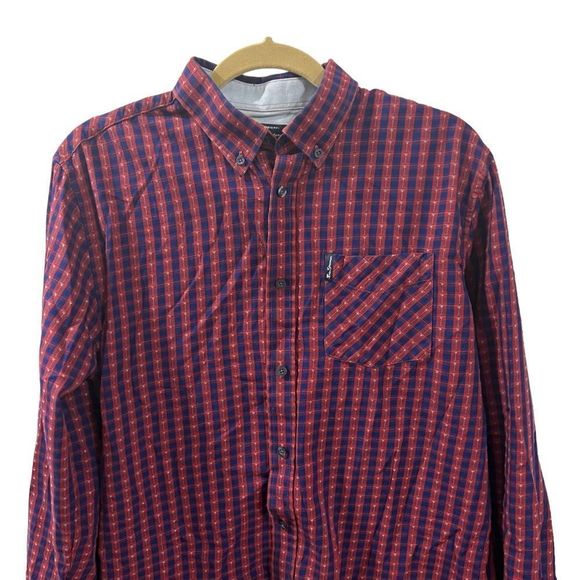 Ben Sherman Size Medium Red Blue Button Down Dress Shirt - Picture 3 of 8